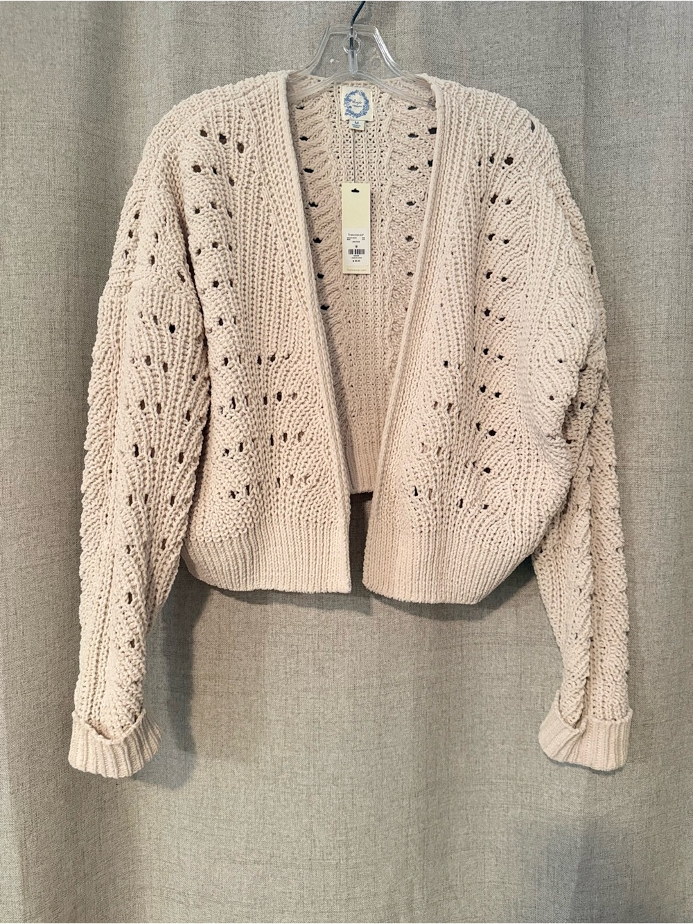 Francesca’s Blue Rain NWT Cream Pointelle Knit Cropped Cardigan | M